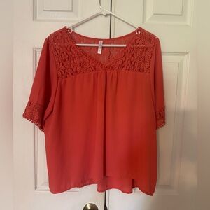 Xhilaration Coral Relaxed Blouse with Short Sleeves